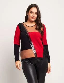 Maglia color block con paillettes