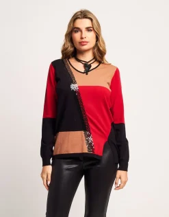 Maglia color block con paillettes