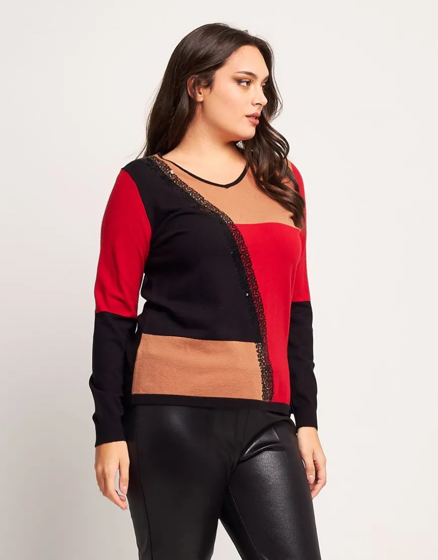 Maglia color block con paillettes