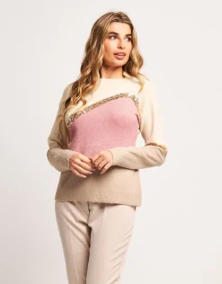 Maglia color block con righe paillettes