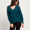 Maglia con diamanti sulle spalle