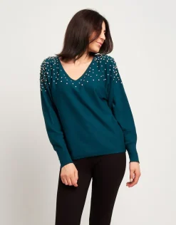 Maglia con diamanti sulle spalle