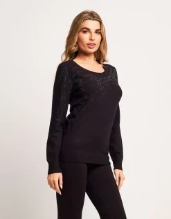 Maglia con disegno animalier di strass