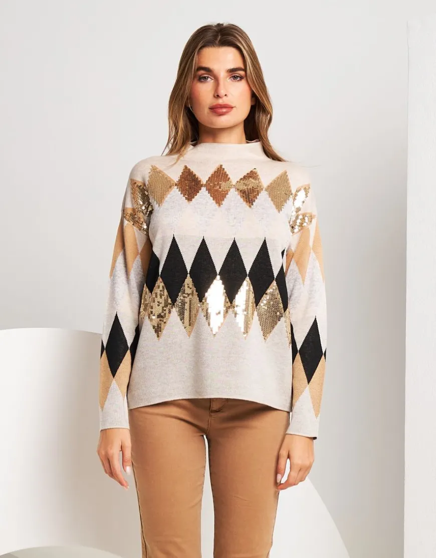 Maglia con fantasia di rombi in paillettes
