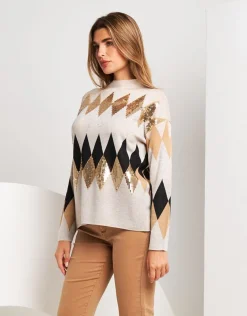 Maglia con fantasia di rombi in paillettes