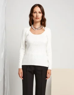 Maglia con finto coprispalle e strass