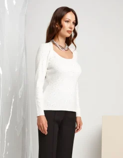 Maglia con finto coprispalle e strass