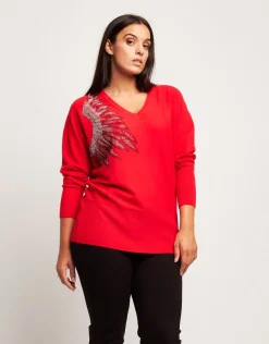 Maglia con fiore in strass