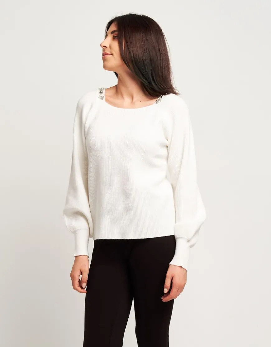 Maglia con maniche a palloncino e pietre