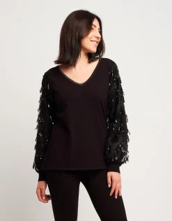 Maglia con maniche ampie in paillettes