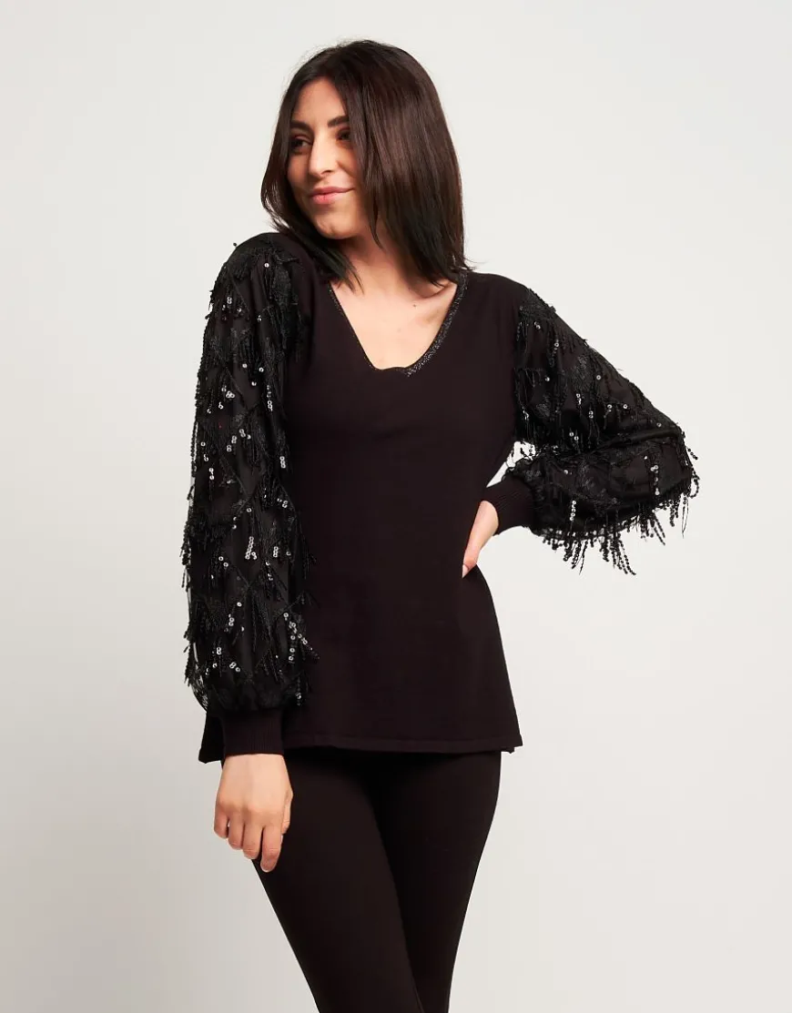 Maglia con maniche ampie in paillettes
