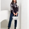 Maglia con motivo a fiori e coulisse