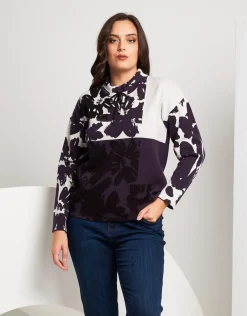 Maglia con motivo a fiori e coulisse