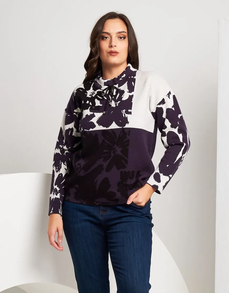 Maglia con motivo a fiori e coulisse