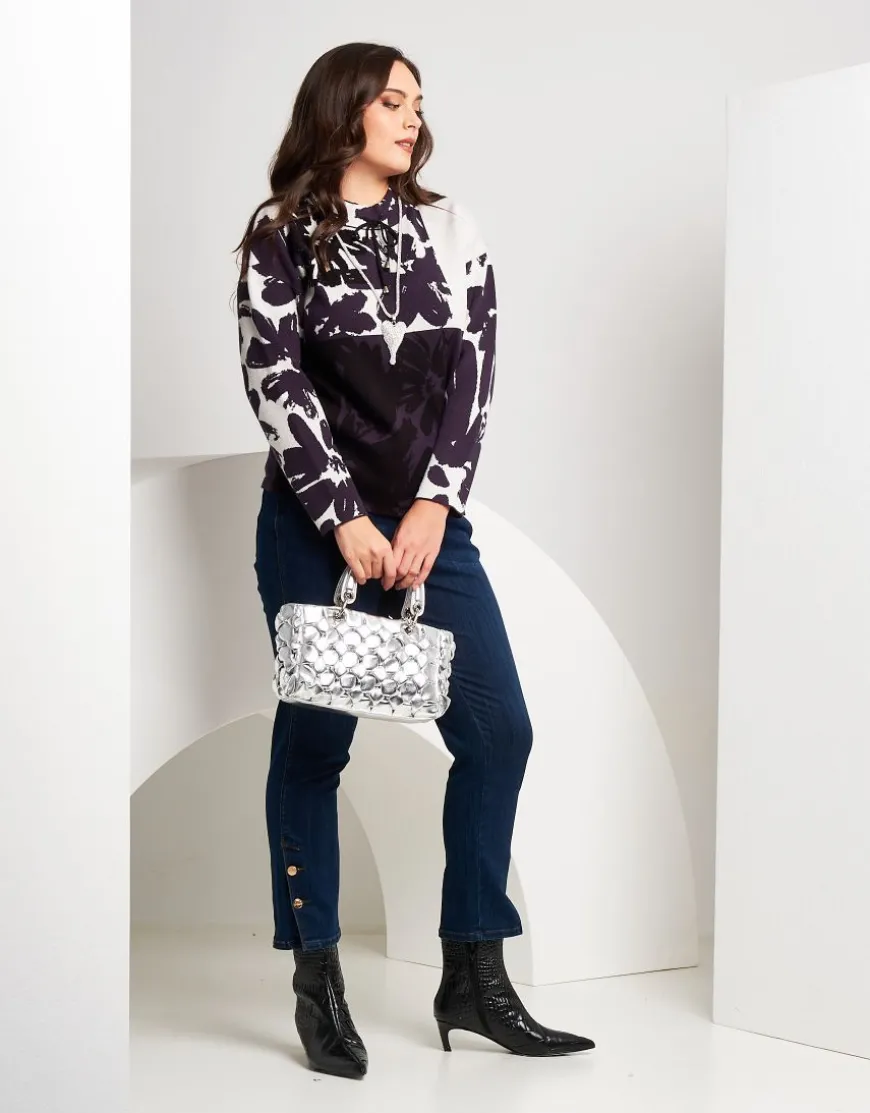 Maglia con motivo a fiori e coulisse