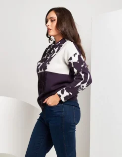 Maglia con motivo a fiori e coulisse