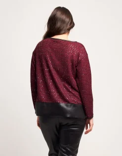 Maglia con paillettes e dettagli in ecopelle
