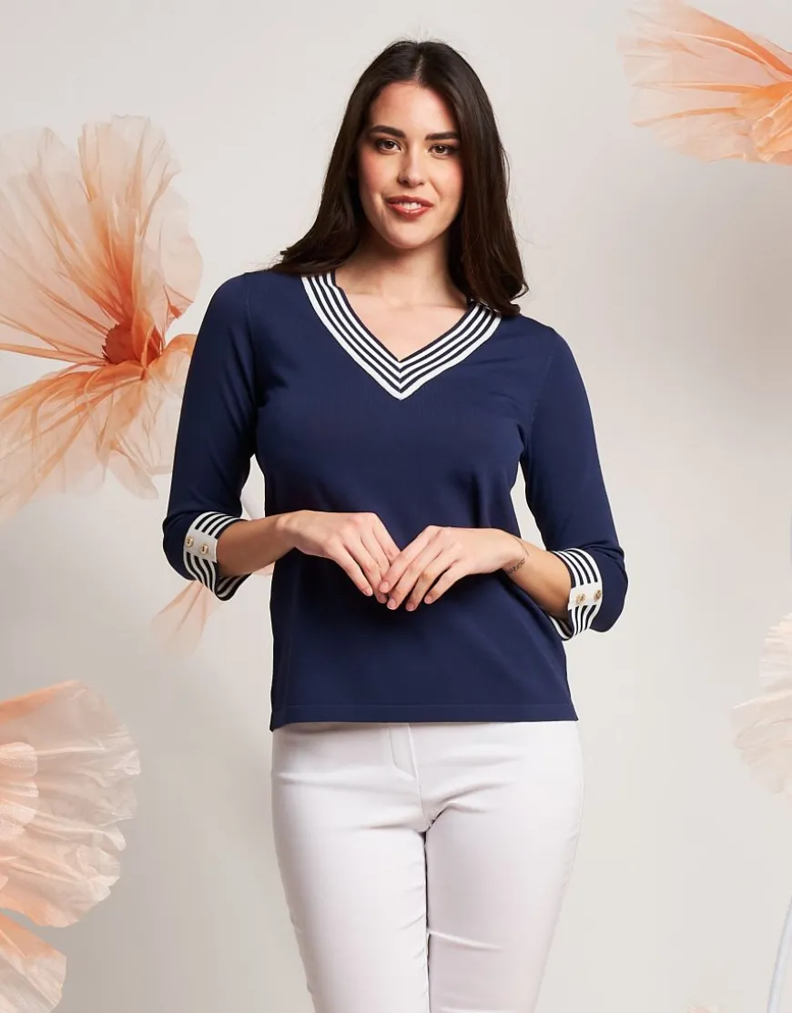 Maglia con polsi e collo a righe