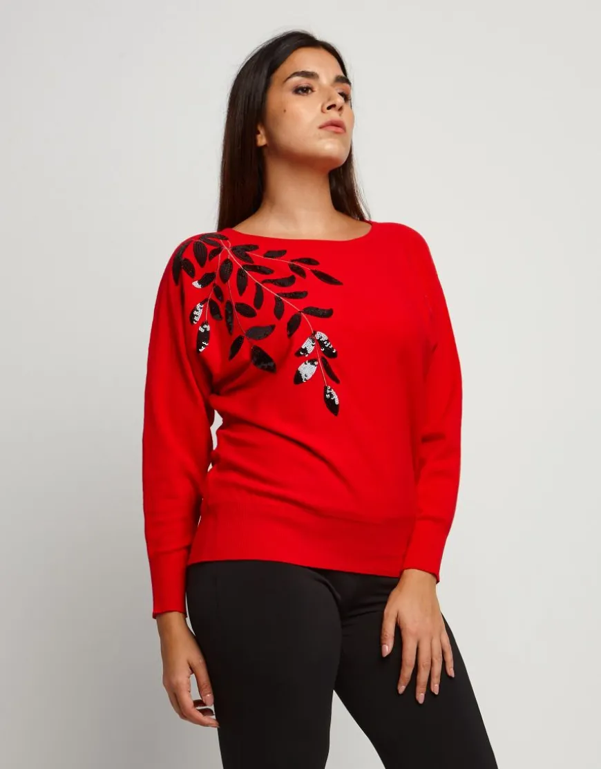 Maglia con ramage di paillettes
