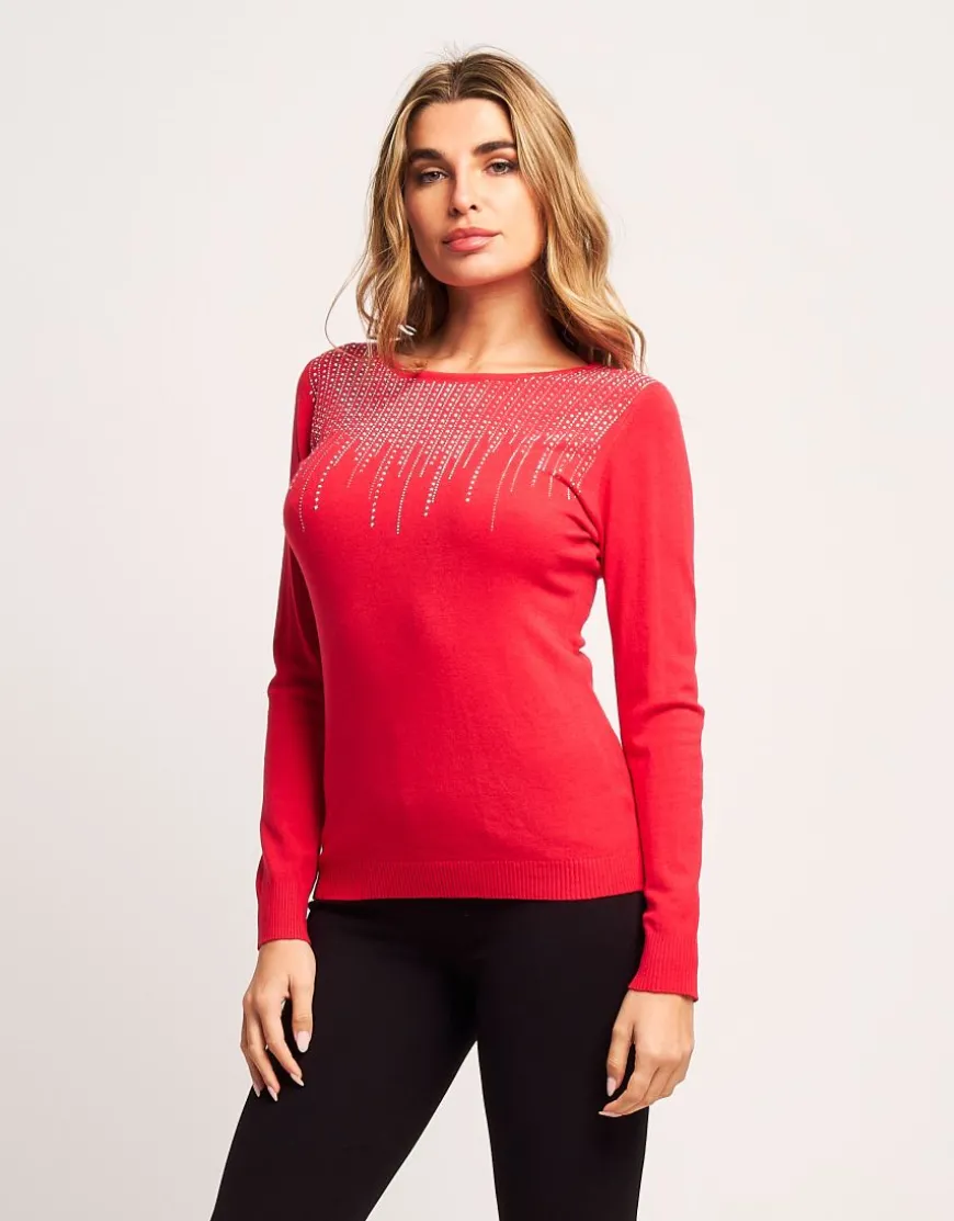 Maglia con strass sullo scollo