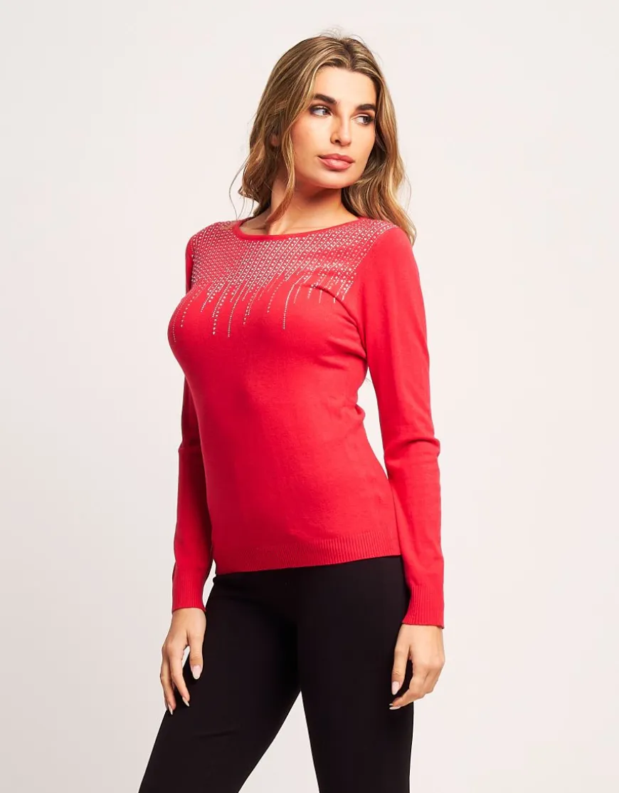 Maglia con strass sullo scollo