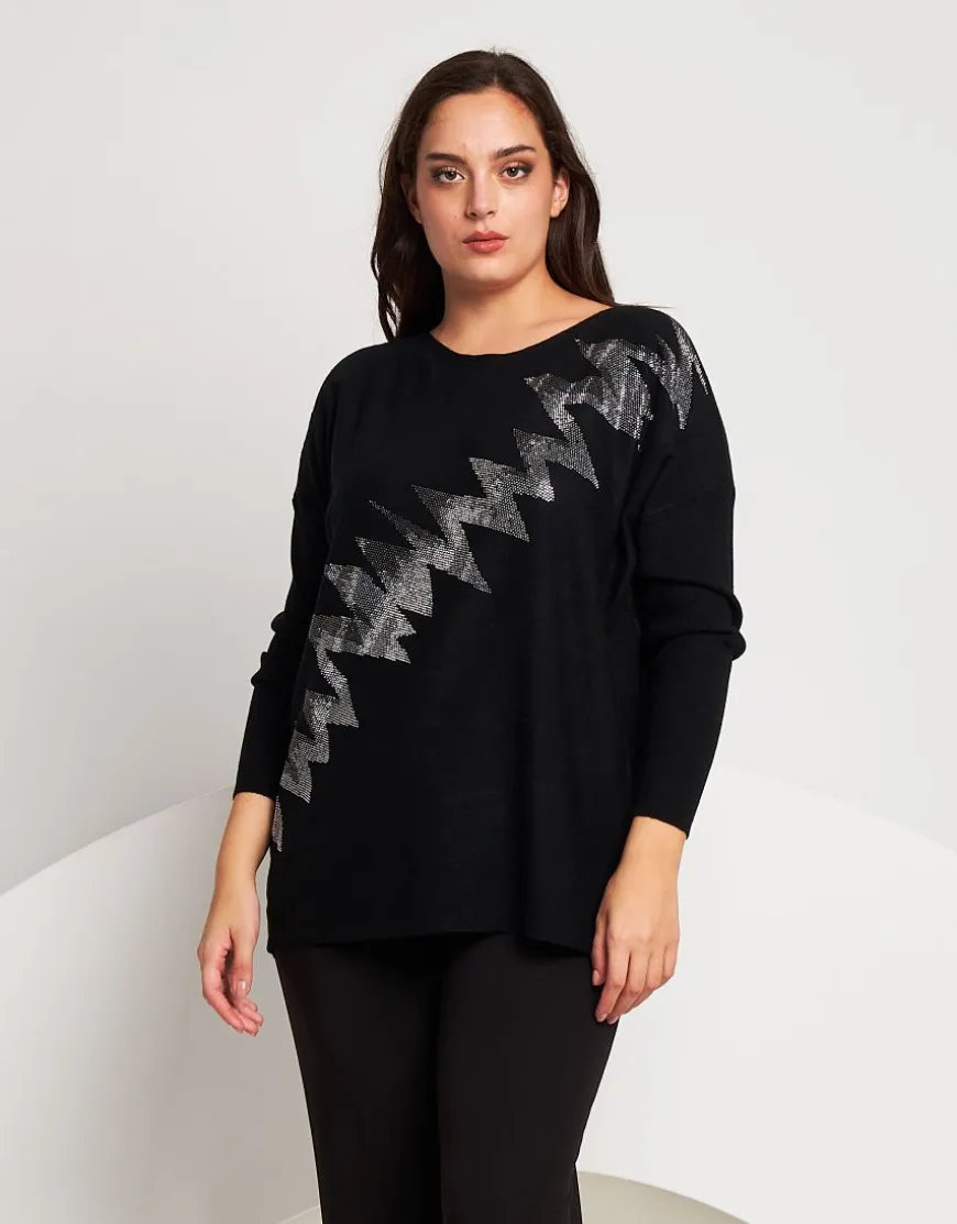 Maglia con zig-zag di strass