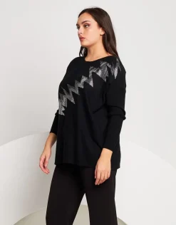 Maglia con zig-zag di strass