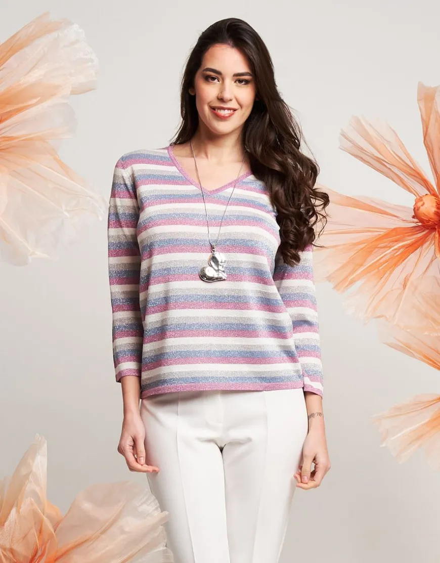 Maglia in lurex jacquard a righe