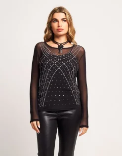 Maglia in tulle con strass e canotta