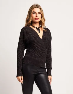 Maglia incrociata a coste con lurex