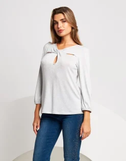 Maglia lurex con gocce e incrocio