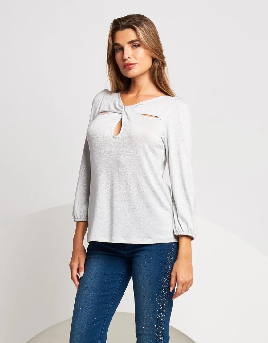 Maglia lurex con gocce e incrocio