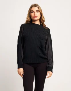 Maglione a coste con raso e strass