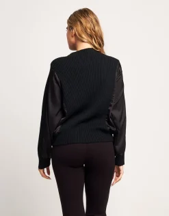 Maglione a coste con raso e strass