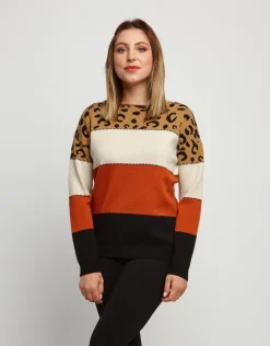Maglione jacquard a righe animalier