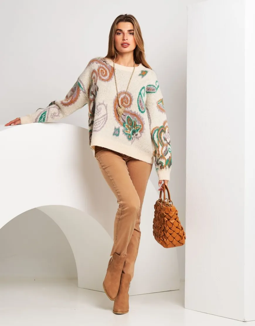 Maglione misto lana con disegno jacquard