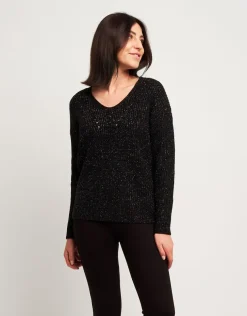 Maglione scollo a V con lurex multicolor
