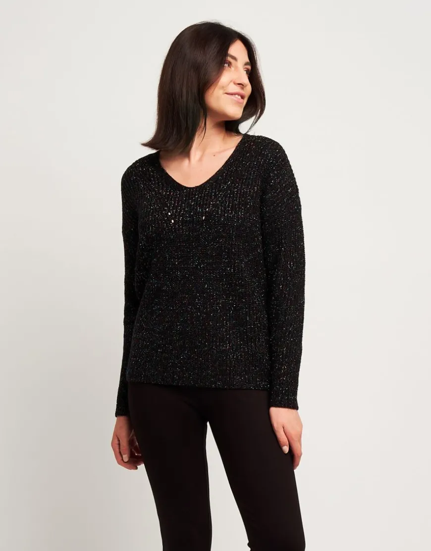 Maglione scollo a V con lurex multicolor