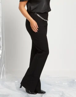 Pantalone a zampa con spacco e catena