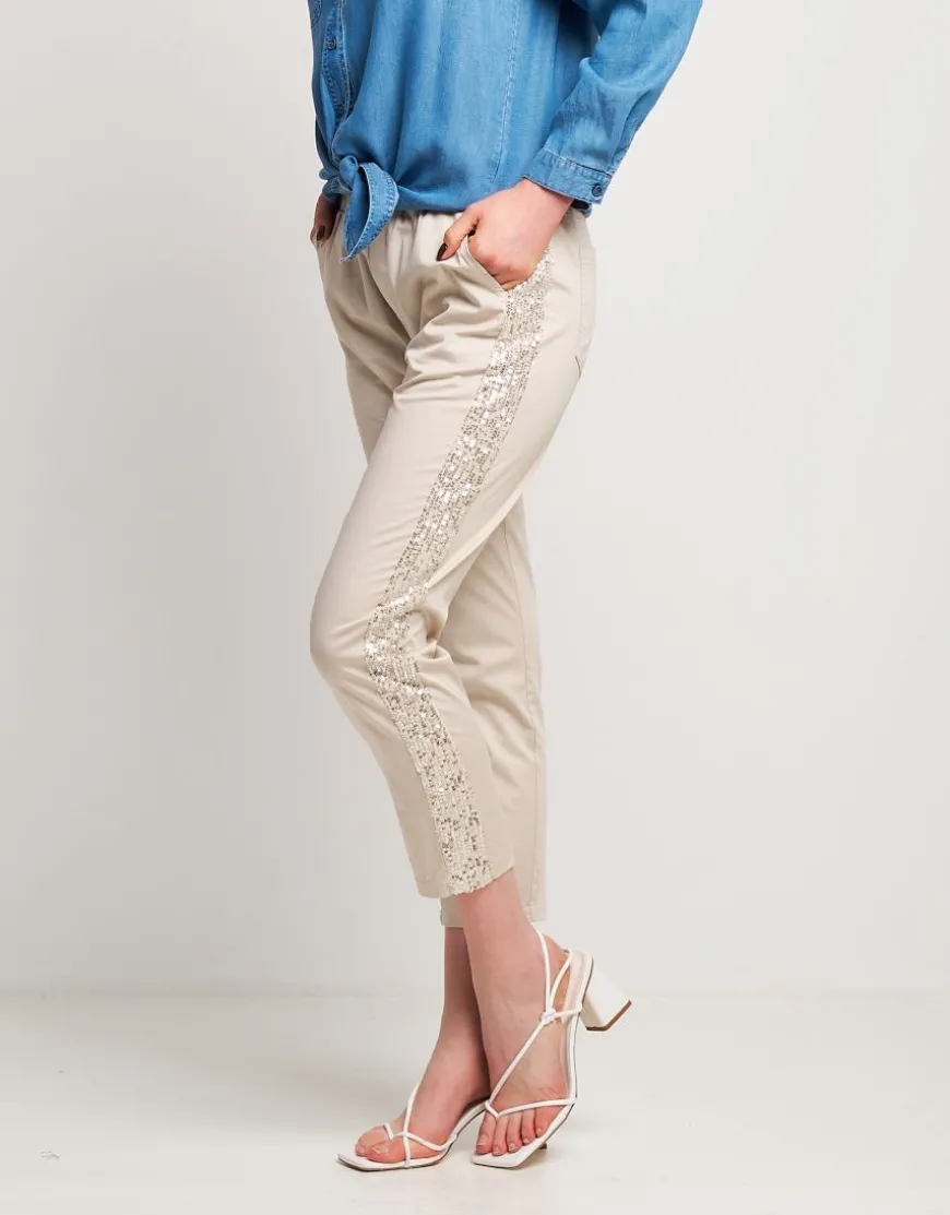 Pantalone con bande in paillettes