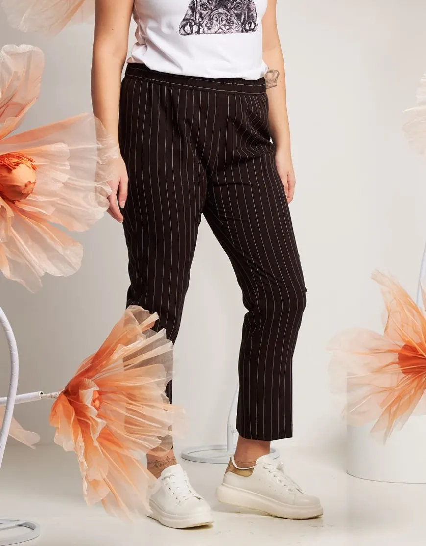 Pantalone gessato con cinturino elastico