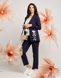 Pantalone gessato con elastico in vita