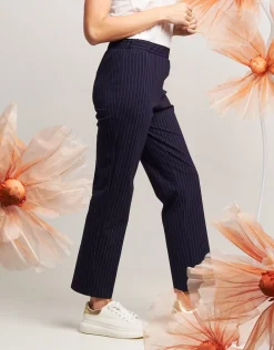 Pantalone gessato con elastico in vita