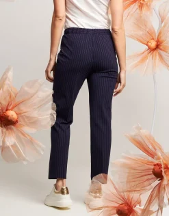 Pantalone gessato con elastico in vita