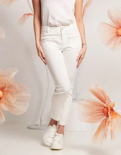 Pantalone in cotone con perle sui taschini