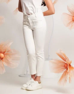 Pantalone in cotone con perle sui taschini