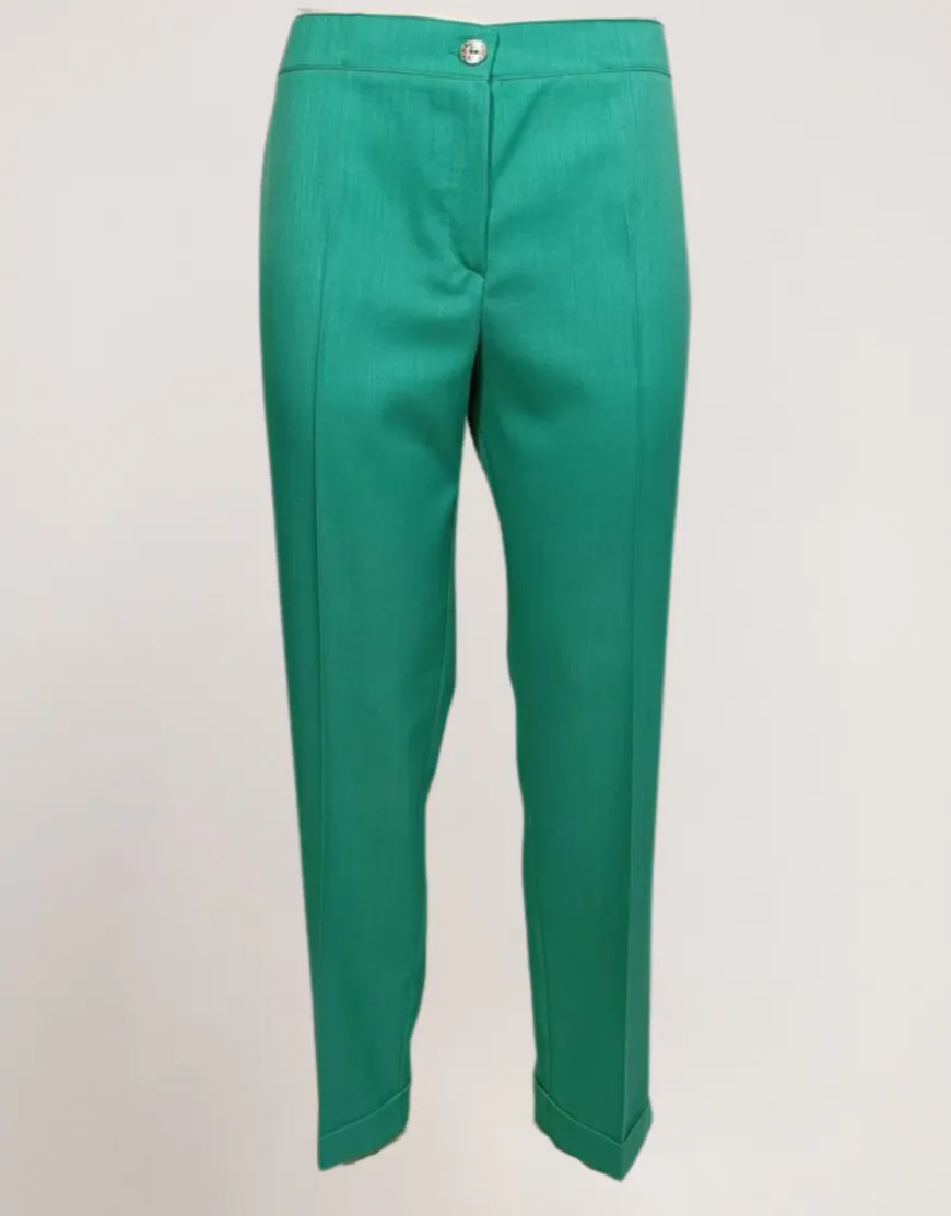 Pantalone in fresco di lana con risvolti e cinturino