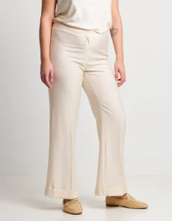 Pantalone largo effetto mosso con risvolto