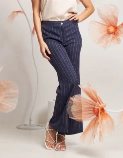 Pantalone largo in gessato denim
