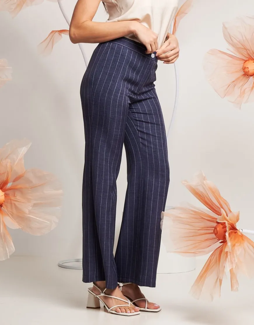 Pantalone largo in gessato denim